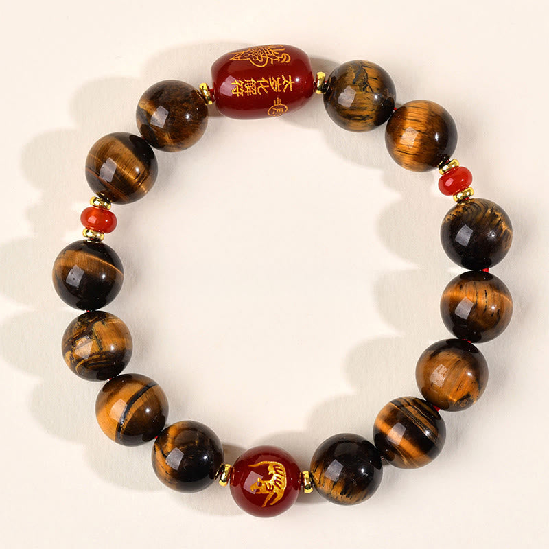 Fortune Jewel 12 Chinese Zodiac Natural Tiger Eye Red Agate Protection Bracelet - Fortune Jewel