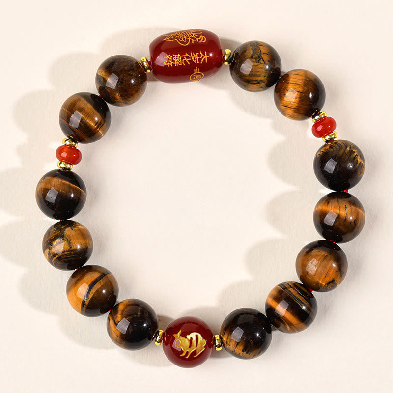 Fortune Jewel 12 Chinese Zodiac Natural Tiger Eye Red Agate Protection Bracelet - Fortune Jewel