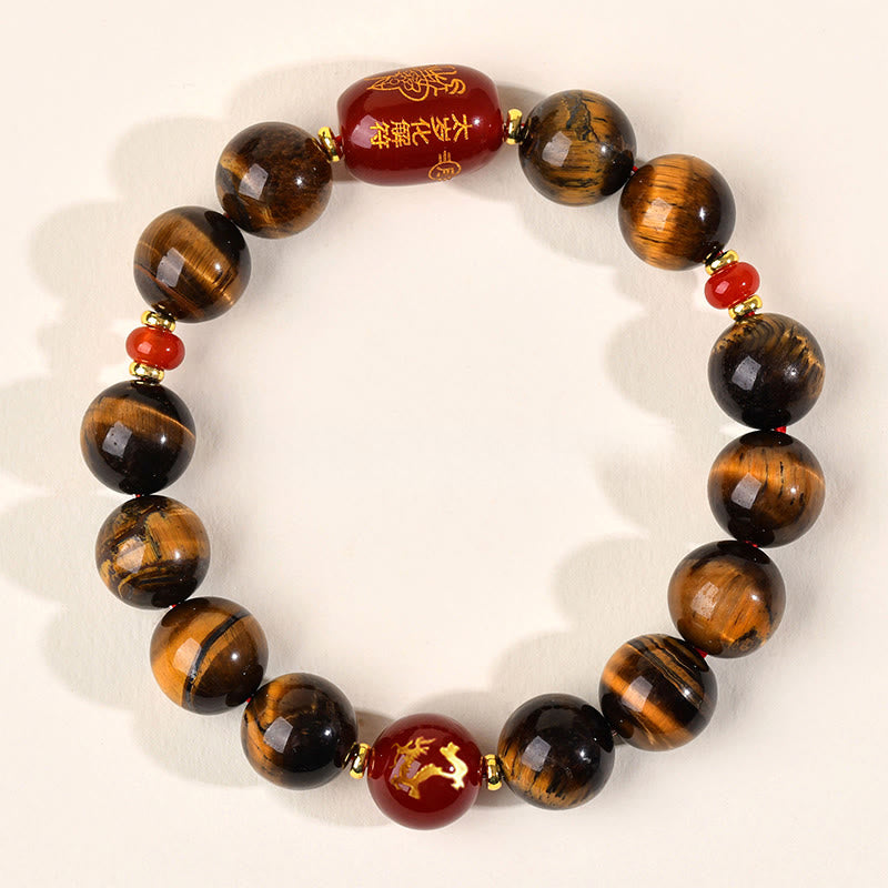 Fortune Jewel 12 Chinese Zodiac Natural Tiger Eye Red Agate Protection Bracelet - Fortune Jewel