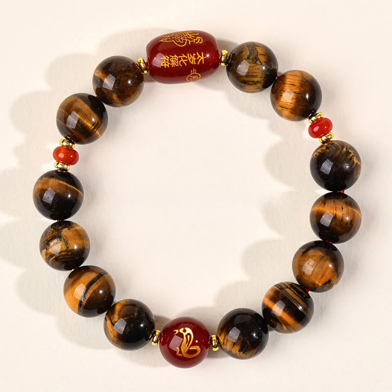 Fortune Jewel 12 Chinese Zodiac Natural Tiger Eye Red Agate Protection Bracelet - Fortune Jewel