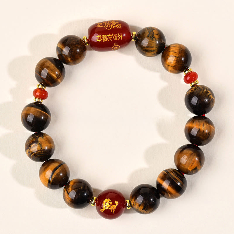 Fortune Jewel 12 Chinese Zodiac Natural Tiger Eye Red Agate Protection Bracelet - Fortune Jewel