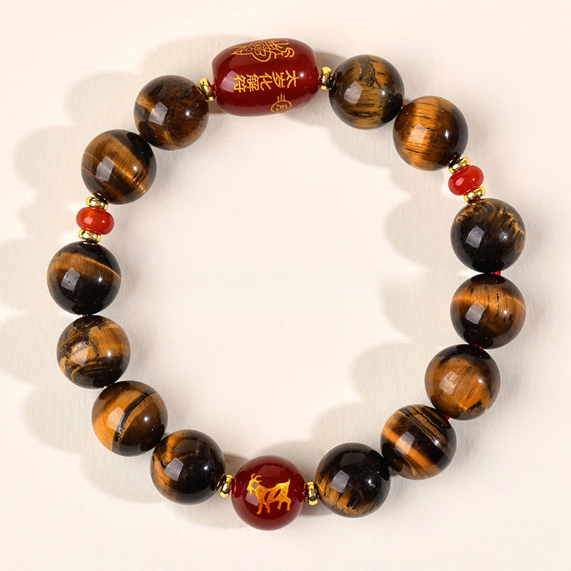 Fortune Jewel 12 Chinese Zodiac Natural Tiger Eye Red Agate Protection Bracelet - Fortune Jewel