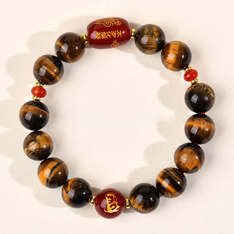 Fortune Jewel 12 Chinese Zodiac Natural Tiger Eye Red Agate Protection Bracelet - Fortune Jewel