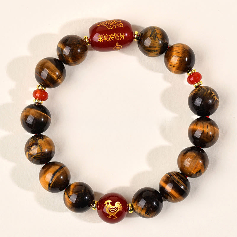 Fortune Jewel 12 Chinese Zodiac Natural Tiger Eye Red Agate Protection Bracelet - Fortune Jewel