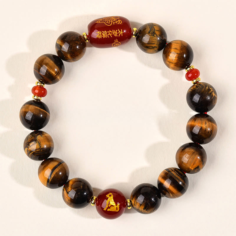 Fortune Jewel 12 Chinese Zodiac Natural Tiger Eye Red Agate Protection Bracelet - Fortune Jewel