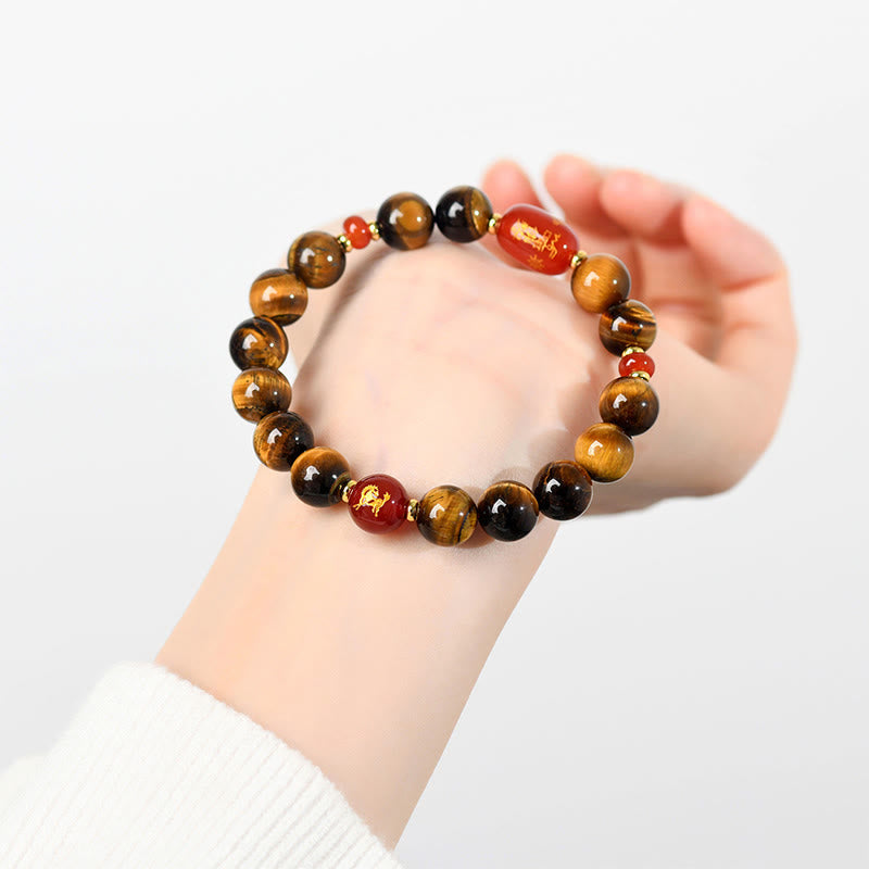 Fortune Jewel 12 Chinese Zodiac Natural Tiger Eye Red Agate Protection Bracelet - Fortune Jewel