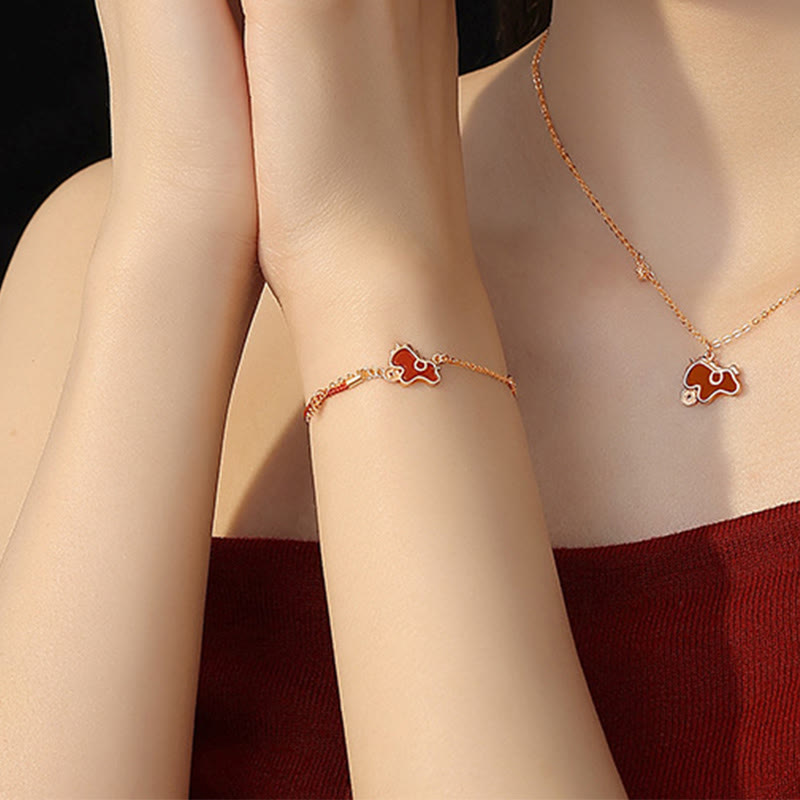 Fortune Jewel 925 Sterling Silver Coin Red Agate Year Of The Horse Asymmetric Protection Earrings - Fortune Jewel