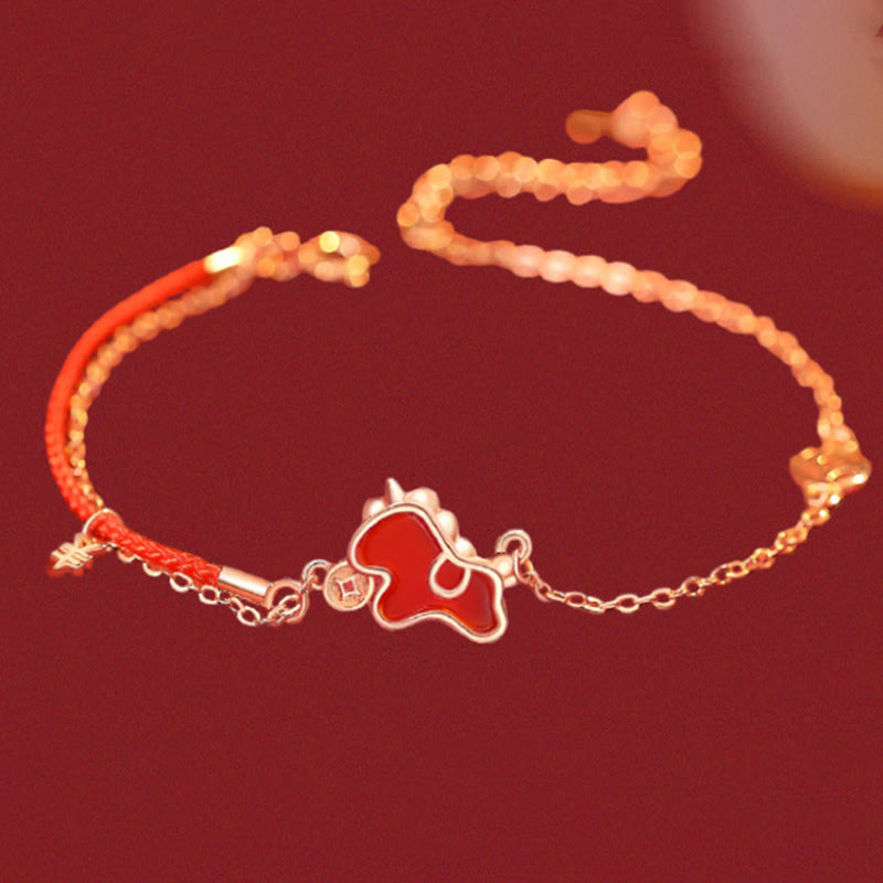 Fortune Jewel 925 Sterling Silver Year Of The Horse Coin Charm Red Agate Blessing Necklace Pendant - Fortune Jewel