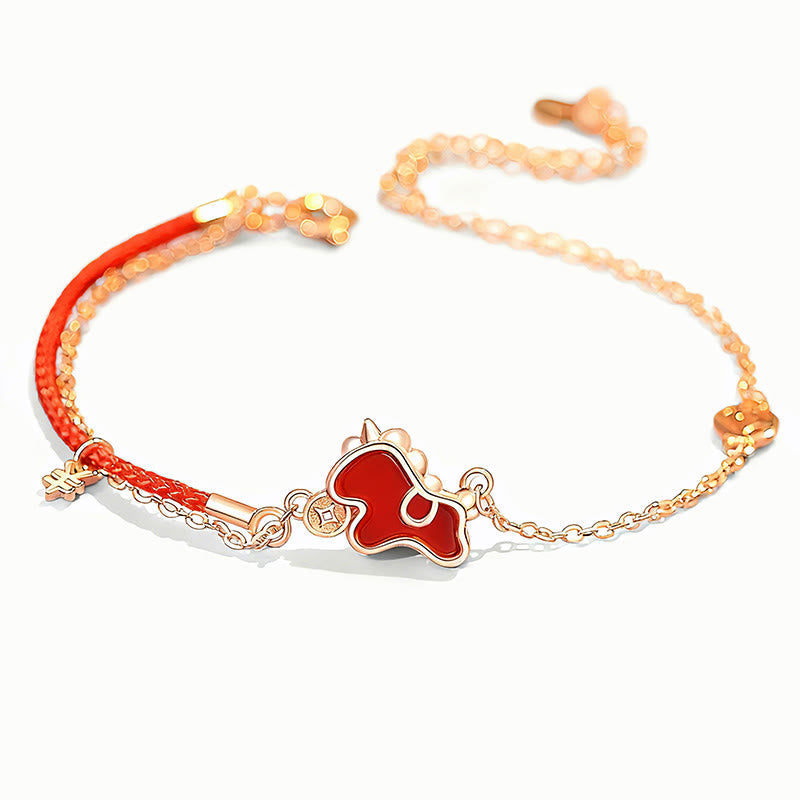 Fortune Jewel 925 Sterling Silver Year Of The Horse Coin Charm Red Agate Blessing Necklace Pendant - Fortune Jewel