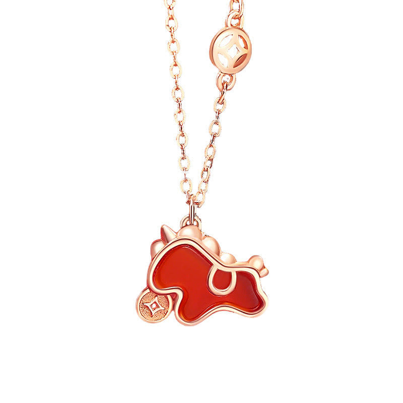 Fortune Jewel 925 Sterling Silver Year Of The Horse Coin Charm Red Agate Blessing Necklace Pendant - Fortune Jewel