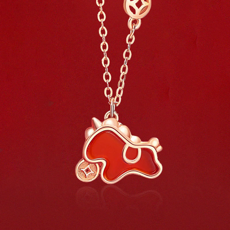 Fortune Jewel 925 Sterling Silver Coin Red Agate Year Of The Horse Asymmetric Protection Earrings - Fortune Jewel
