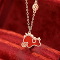 Fortune Jewel 925 Sterling Silver Year Of The Horse Coin Charm Red Agate Blessing Necklace Pendant - Fortune Jewel