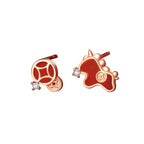 Fortune Jewel 925 Sterling Silver Coin Red Agate Year Of The Horse Asymmetric Protection Earrings - Fortune Jewel