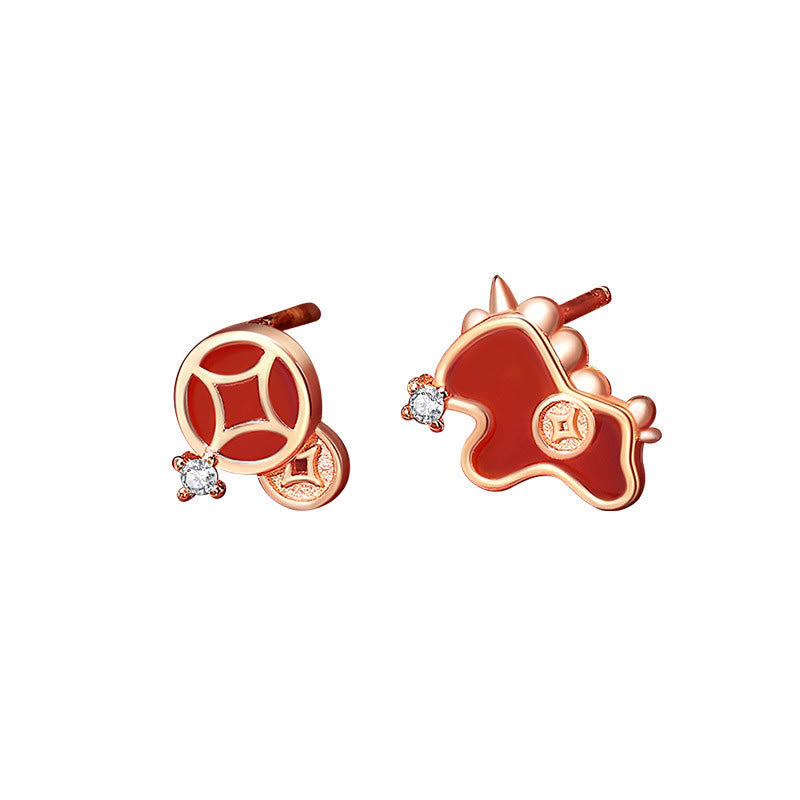 Fortune Jewel 925 Sterling Silver Year Of The Horse Coin Charm Red Agate Blessing Necklace Pendant - Fortune Jewel