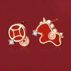 Fortune Jewel 925 Sterling Silver Year Of The Horse Coin Charm Red Agate Blessing Necklace Pendant - Fortune Jewel