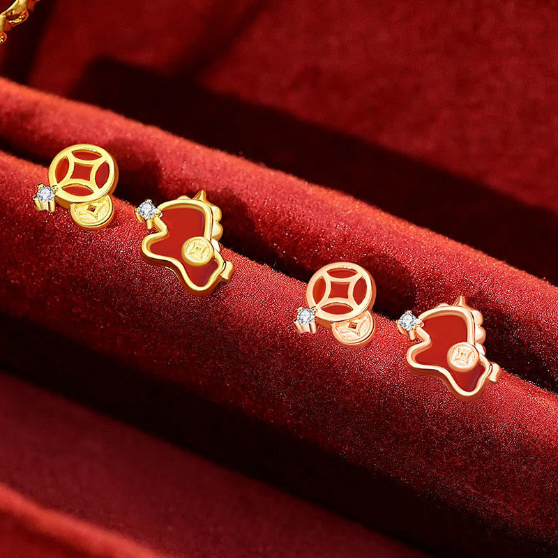 Fortune Jewel 925 Sterling Silver Year Of The Horse Red String Red Agate Coin Charm Luck Bracelet - Fortune Jewel