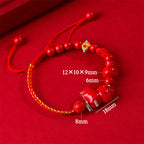 Fortune Jewel Year of the Horse Natural Cinnabar Fu Character Lucky Bag Blessing Bracelet - Fortune Jewel