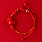 Fortune Jewel Year of the Horse Natural Cinnabar Fu Character Lucky Bag Blessing Bracelet - Fortune Jewel