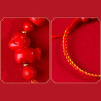 Fortune Jewel Year of the Horse Natural Cinnabar Fu Character Lucky Bag Blessing Bracelet - Fortune Jewel
