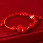 Fortune Jewel Year of the Horse Natural Cinnabar Fu Character Lucky Bag Blessing Bracelet - Fortune Jewel