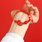 Fortune Jewel Year of the Horse Natural Cinnabar Fu Character Lucky Bag Blessing Bracelet - Fortune Jewel
