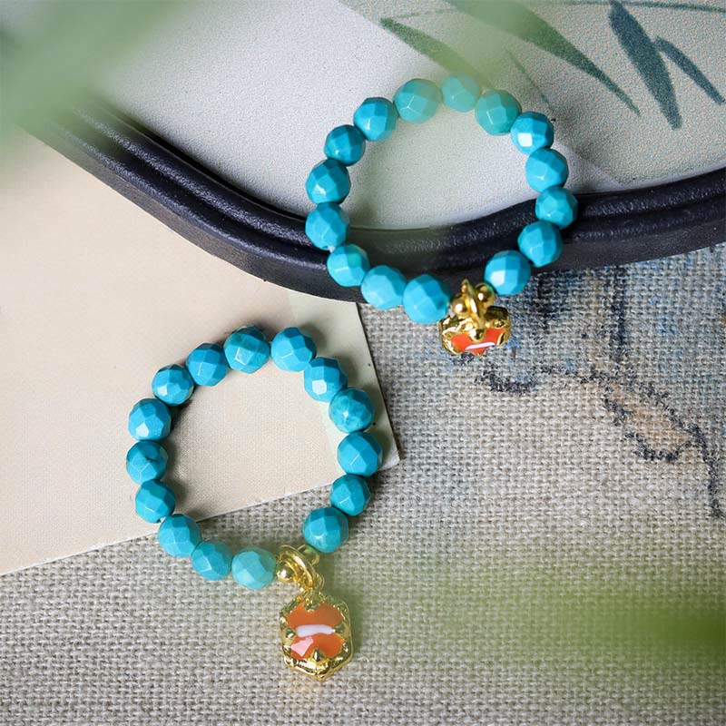 Fortune Jewel 4mm Ultra-Fine Turquoise Faceted Bead Design Strength Elastic Ring - Fortune Jewel