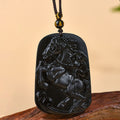 Fortune Jewel Year of the Horse Natural Black Obsidian Strength Necklace Pendant - Fortune Jewel