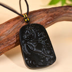 Fortune Jewel Year of the Horse Natural Black Obsidian Strength Necklace Pendant - Fortune Jewel