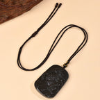 Fortune Jewel Year of the Horse Natural Black Obsidian Strength Necklace Pendant - Fortune Jewel