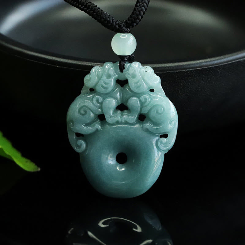 Fortune Jewel Double PiXiu Jade Peace Buckle Wealth Luck String Necklace Pendant - Fortune Jewel