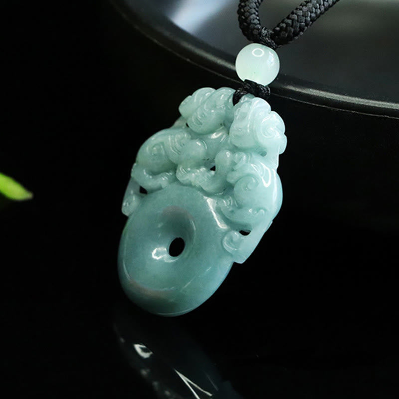 Fortune Jewel Double PiXiu Jade Peace Buckle Wealth Luck String Necklace Pendant - Fortune Jewel