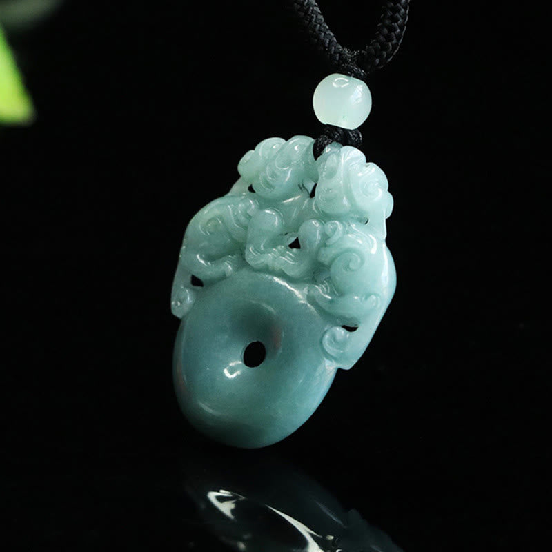 Fortune Jewel Double PiXiu Jade Peace Buckle Wealth Luck String Necklace Pendant - Fortune Jewel
