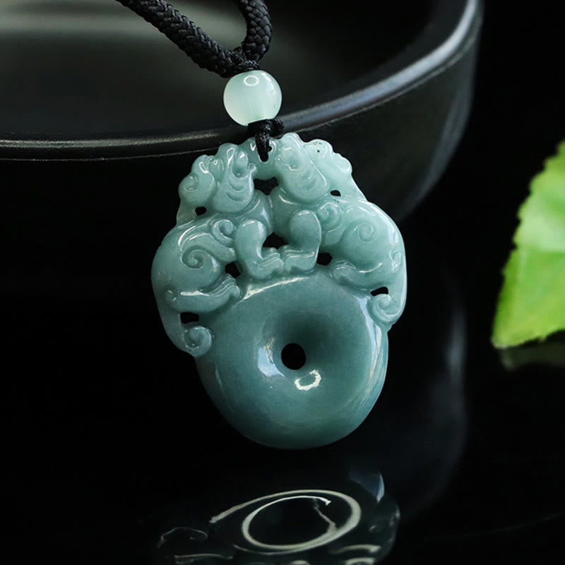 Fortune Jewel Double PiXiu Jade Peace Buckle Wealth Luck String Necklace Pendant - Fortune Jewel