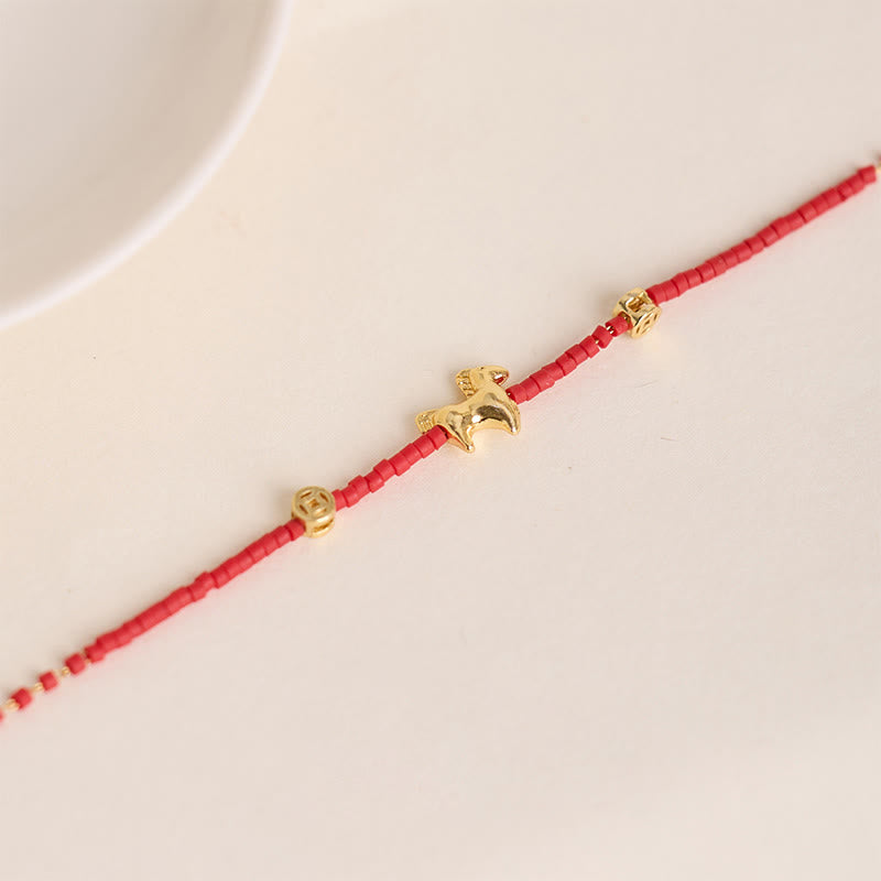 Fortune Jewel 925 Sterling Silver Plated Gold Year of the Horse Red Liuli Glass Prosperity Bracelet - Fortune Jewel