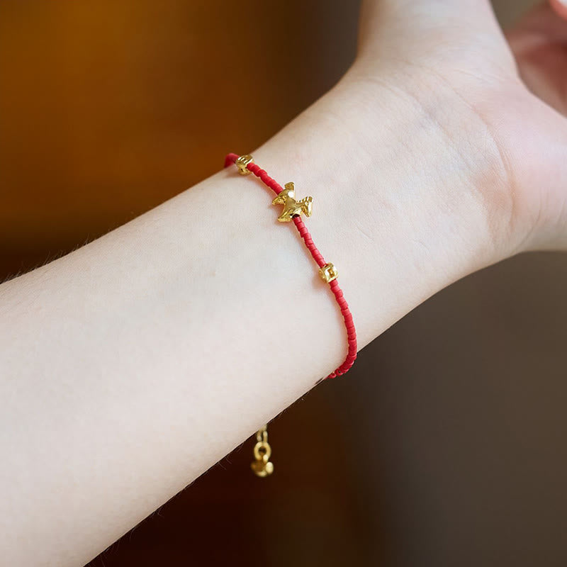 Fortune Jewel 925 Sterling Silver Plated Gold Year of the Horse Red Liuli Glass Prosperity Bracelet - Fortune Jewel