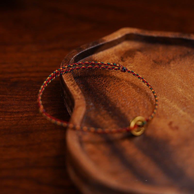 Fortune Jewel Handmade Copper Coins Charm Connection Braided String Adjustable Bracelet Anklet - Fortune Jewel