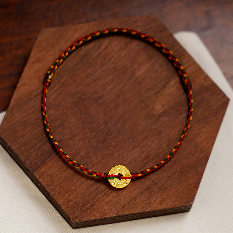 Fortune Jewel Handmade Copper Coins Charm Connection Braided String Adjustable Bracelet Anklet - Fortune Jewel