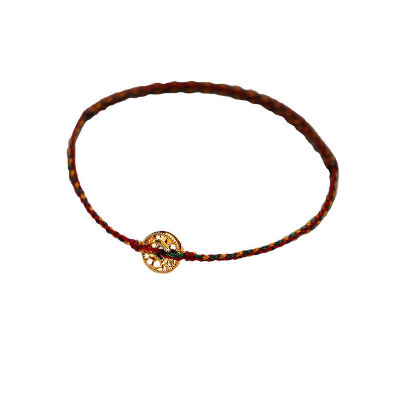 Fortune Jewel Handmade Copper Coins Charm Connection Braided String Adjustable Bracelet Anklet - Fortune Jewel