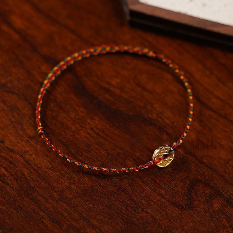 Fortune Jewel Handmade Copper Coins Charm Connection Braided String Adjustable Bracelet Anklet - Fortune Jewel
