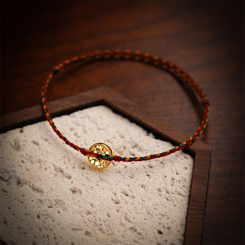 Fortune Jewel Handmade Copper Coins Charm Connection Braided String Adjustable Bracelet Anklet - Fortune Jewel