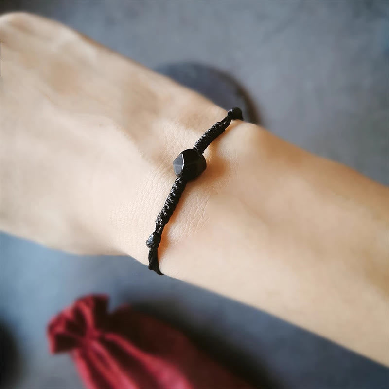 Fortune Jewel Natural Black Obsidian String Braided Strength Bracelet - Fortune Jewel