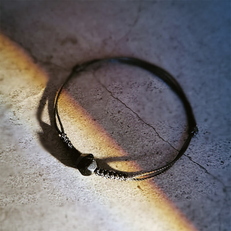 Fortune Jewel Natural Black Obsidian String Braided Strength Bracelet - Fortune Jewel