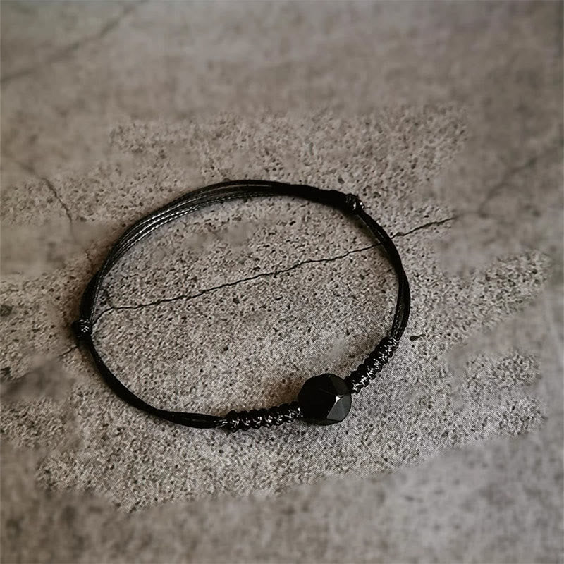 Fortune Jewel Natural Black Obsidian String Braided Strength Bracelet - Fortune Jewel