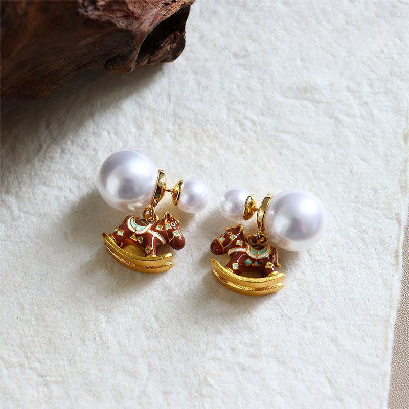 Fortune Jewel Year Of The Horse Copper Pearl Balance Earrings - Fortune Jewel