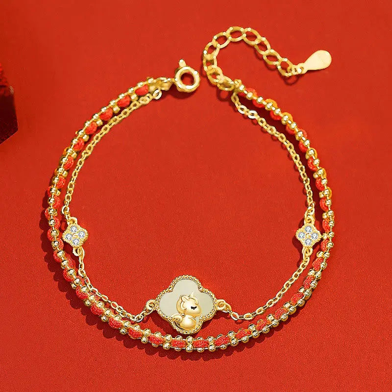 Fortune Jewel 925 Sterling Silver Year Of The Horse Red Agate Hetian Jade Confidence Bracelet Fortune Jewel