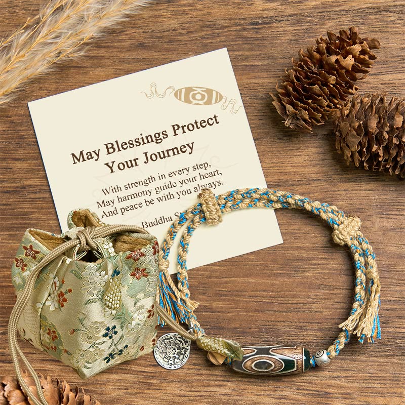 Fortune Jewel "May Blessings Protect Your Journey" Dzi Bead Bracelet Includes Gift Message Card - Fortune Jewel