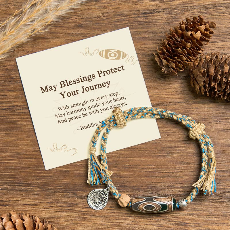 Fortune Jewel "May Blessings Protect Your Journey" Dzi Bead Bracelet Includes Gift Message Card - Fortune Jewel
