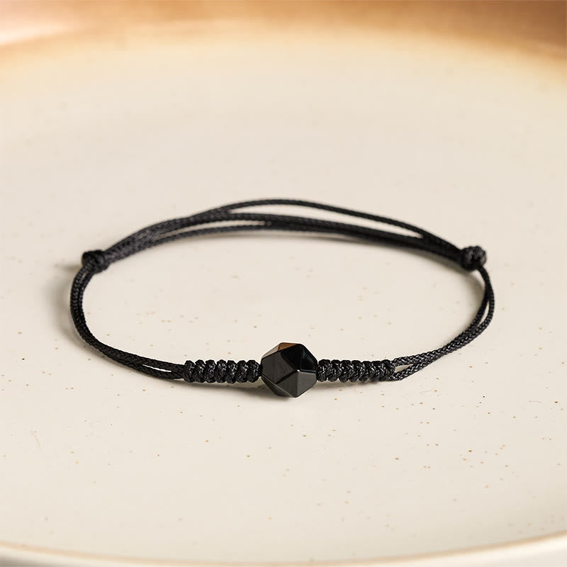 Fortune Jewel Natural Black Obsidian String Braided Strength Bracelet - Fortune Jewel