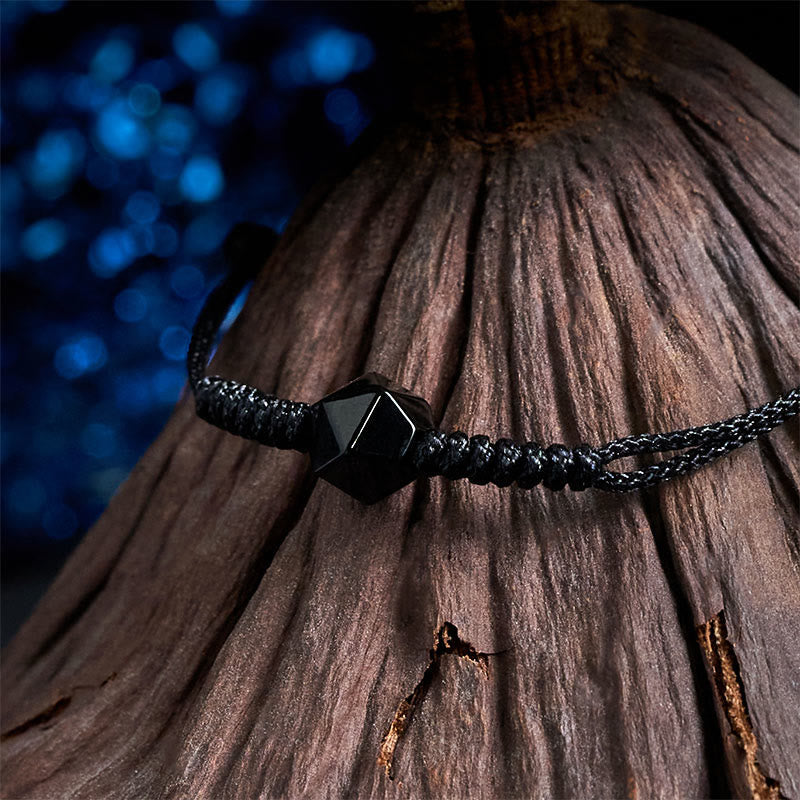 Fortune Jewel Natural Black Obsidian String Braided Strength Bracelet - Fortune Jewel