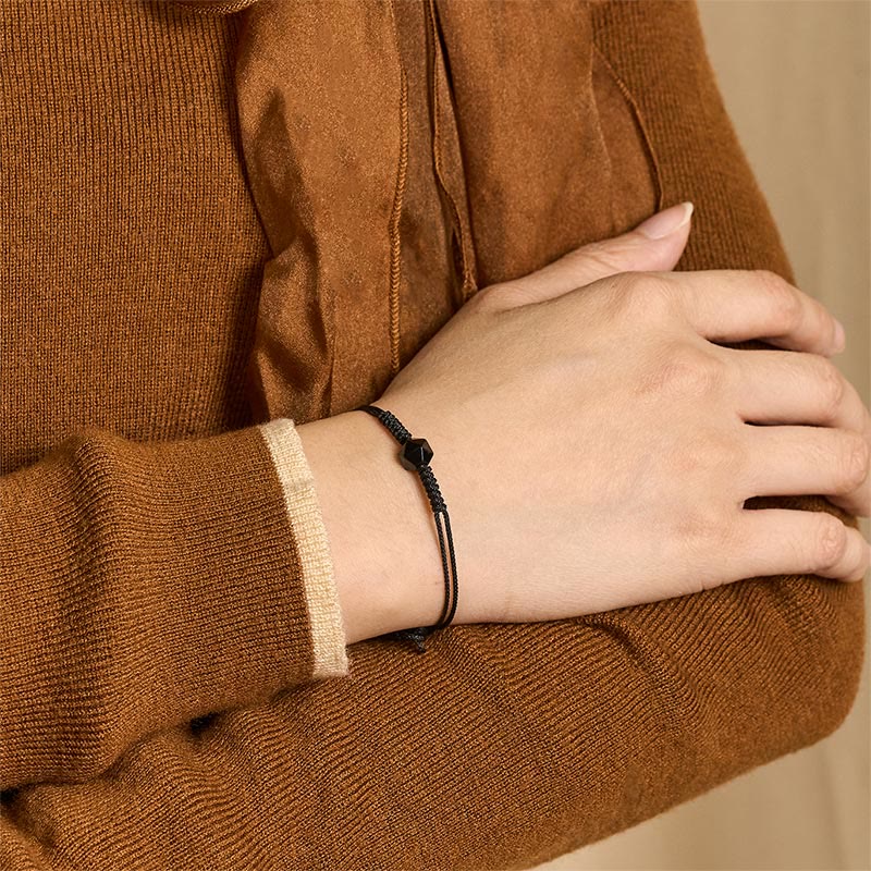 Fortune Jewel Natural Black Obsidian String Braided Strength Bracelet - Fortune Jewel